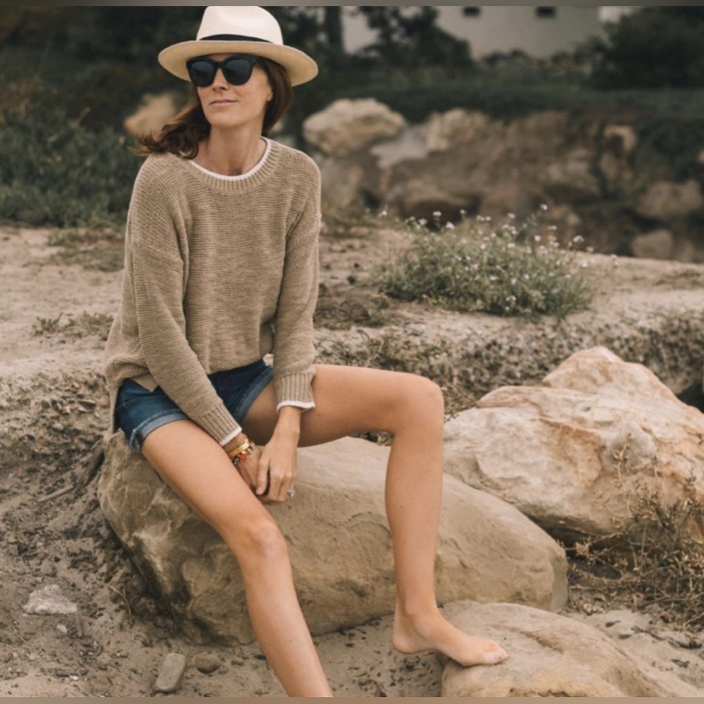 J Crew- Tipped Beach Sweater size Small Women’s Tan/Cream